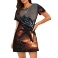 thumbnail image 1 of Easygdp Fiery Black Dragon Attack Camisón de manga corta para mujer, informal, estampado, 1 of 6