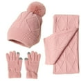 thumbnail image 3 of Winter Soft Touchscreen Fleece Lining Jacquard Cycling Equipment Wool Shawl Knitted Cap Scarf Hats Gloves Set Full Finger Mitten Suit BEIGE, 3 of 8