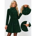 thumbnail image 2 of Unique Bargains Women's Velvet A-Line Stand Collar Double Breasted Trench Coats S Dark Green, 2 of 6