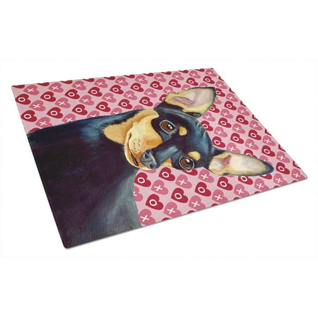 

Carolines Treasures LH9155LCB Min Pin Hearts Love and Valentines Day Portrait Glass Cutting Board Large 12H x 16W