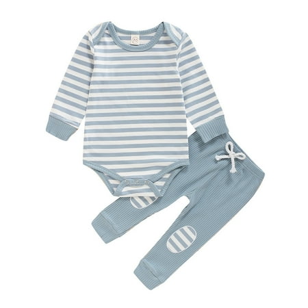 

Fesfesfes Infant Baby Jumpsuit Boys Girls Long Sleeve Striped Romper Bodysuit+Pants Outfits Clearance Under $10