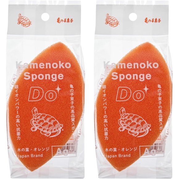 Kamenoko Sponge Do - Set of 2 - Orange - Leaf - Kitchen Sponges for Cleaning Dishes and Pans - Odor-Resistant - Made in Japan