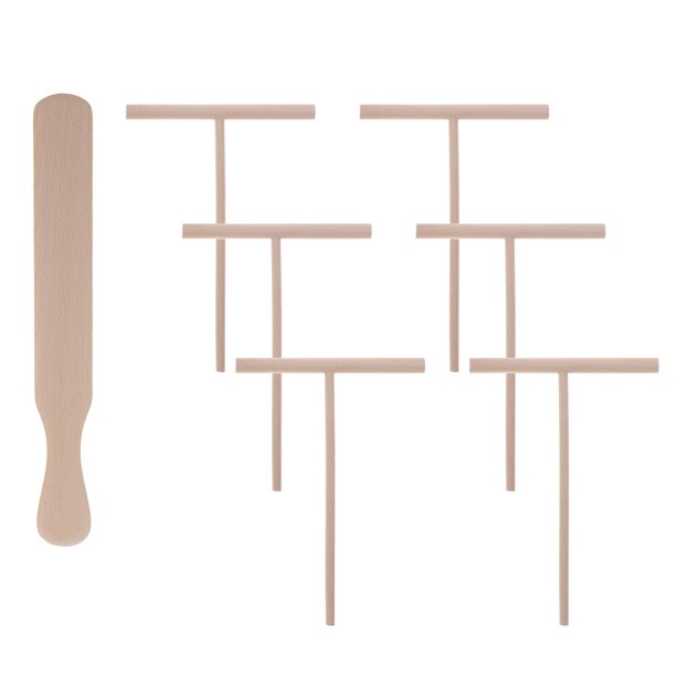 EeaseMX 7 piezas de rastrillos para panqueques, utensilios de madera para untar masa y cocinar tortillas (1 espátula y 6 espátulas en forma de T)