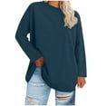 thumbnail image 2 of XUNKUSGA Plus Size Womens Blouses Oversized Long Sleeve Crew Neck Women's T-Shirts Loose Casual Soild Color Base Layer Women Soft Comfortable Stretch Going Out Tops XL-5XL Blue, 2 of 5