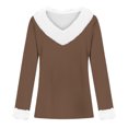 thumbnail image 4 of Olyvenn Faux Fur Trim V Neck Fashion Sweatshirts for Women Solid Loose Xmas Long Sleeve Pullover Holiday Tops Tunic Blouses Brown 12, 4 of 4