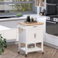 thumbnail image 2 of HOMCOM Kitchen Storage Cabinet Trolley Serving Cart Rubber Wood top Rolling Kitchen Island with Towel Rack and Drawer White, 2 of 10