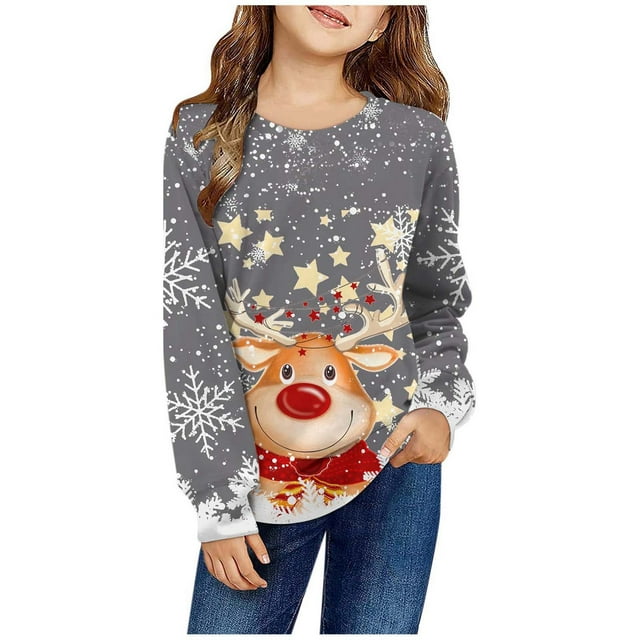DGHM Combinaison pour Enfants Couverture à Capuche pour Enfants 4t Garçons Chandail à Capuche Automne et Hiver Imprimé de Noël Col Rond Manches Longues Décontracté Sans Capuche Gris