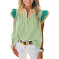 thumbnail image 1 of Blusa Tankaneo para mujer con volantes, color verde bloque, 1 of 8