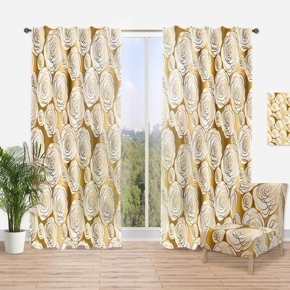 Designart 'Golden Lines Floral III' Mid-Century Modern Curtain Panel