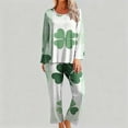 thumbnail image 6 of FDGIU Women's Soft Comfy Pajama Set - St. Patrick's Day Long Sleeve Green Print 2 Piece Loungewear, 6 of 6