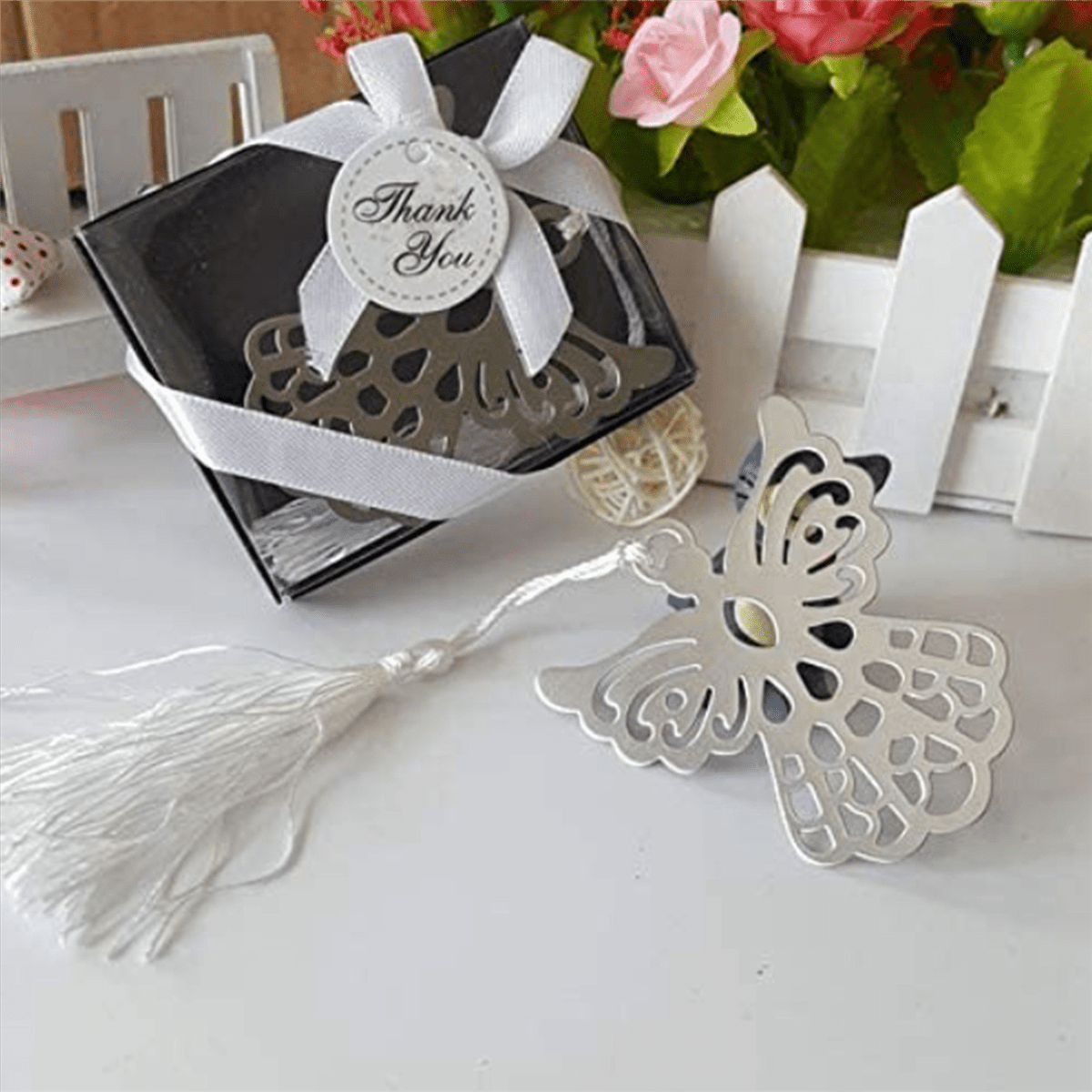 100Pcs Angel Bookmark Favor with Elegant Silk Wedding Party Favor Gift Boxed Book Lovers Collection Bookmark
