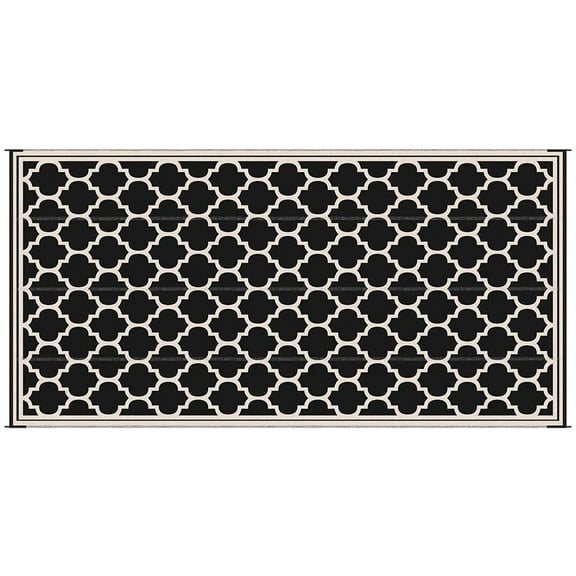 Resenkos Floor Mat Carpet,Indoor Door Mat,Reversible Outdoor Rug, 9'x 18' Waterproof Straw Floor Mat, Portable RV Camping Carpet, Black & Beige