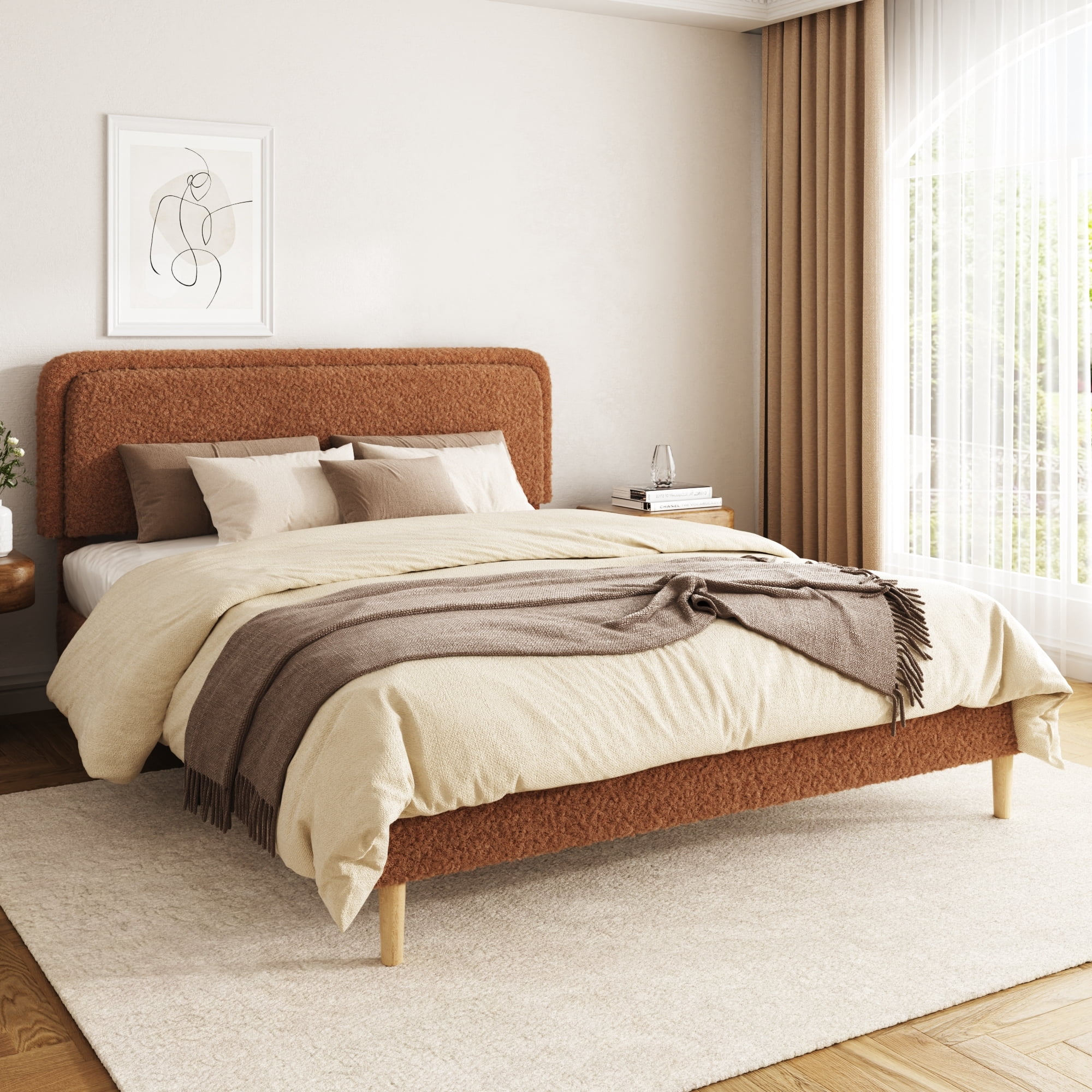 Leumius King Bed Frame,Upholstered Platform Bed Frame with Height-Adjustable Headboard,Sturdy Frame,Quiet Design,Easy to Assemble,Brown