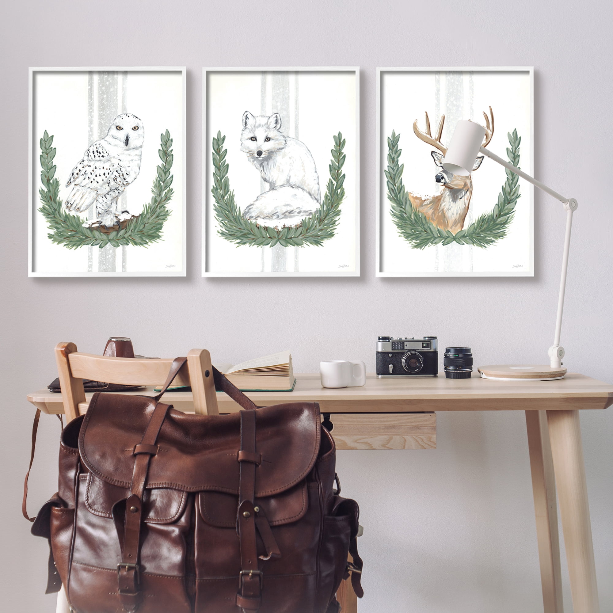 Stupell Industries Arctic Animals Botanical Leaves Portrait Snowy Owl Deer Fox , 24 x 30, Design by Sara Baker