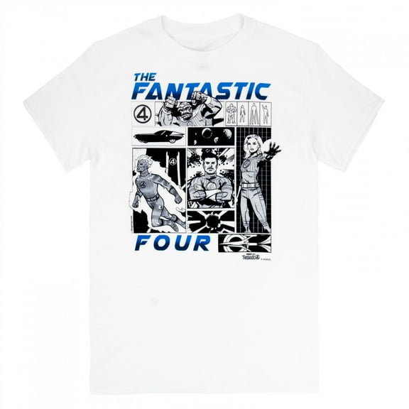 Fantastic Four Black and White Panels T-Shirt-Small