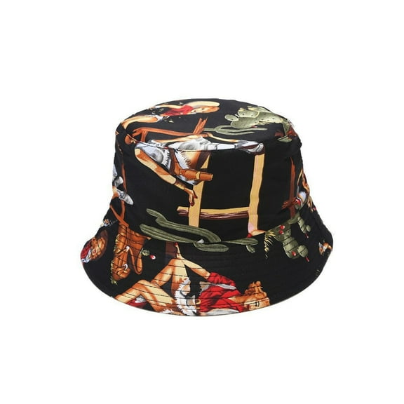WITHMOONS Cotton Reversible Bucket Hat Colorful Tropical Print Double Side Wear Fisherman Cap YZB0120 (Cowboy)