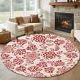 thumbnail image 2 of Round Area Rug 6ft,Vintage Red Flower Leaf Pattern Washable Carpet Non-Slip Runner Accent Rugs Indoor Floor Mat for Bedroom Living Room Decor,Ethnic Tribal Paisley Texture, 2 of 9