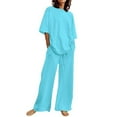 thumbnail image 1 of 2 Piece Outfits for Women Summer Linen Matching Lounge Sets Loungewear Pajamas Sets, 1 of 8