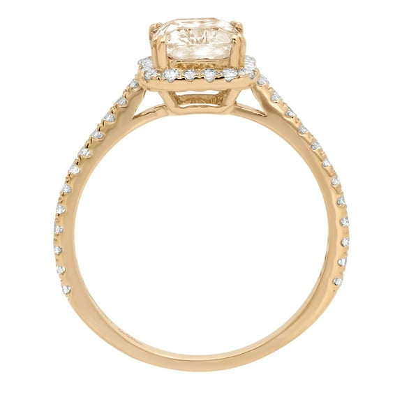 1.86 ct Emerald Cut Simulated Champagne Diamond Solitaire with Accents Engagement Ring for Women in 18K Yellow Gold
