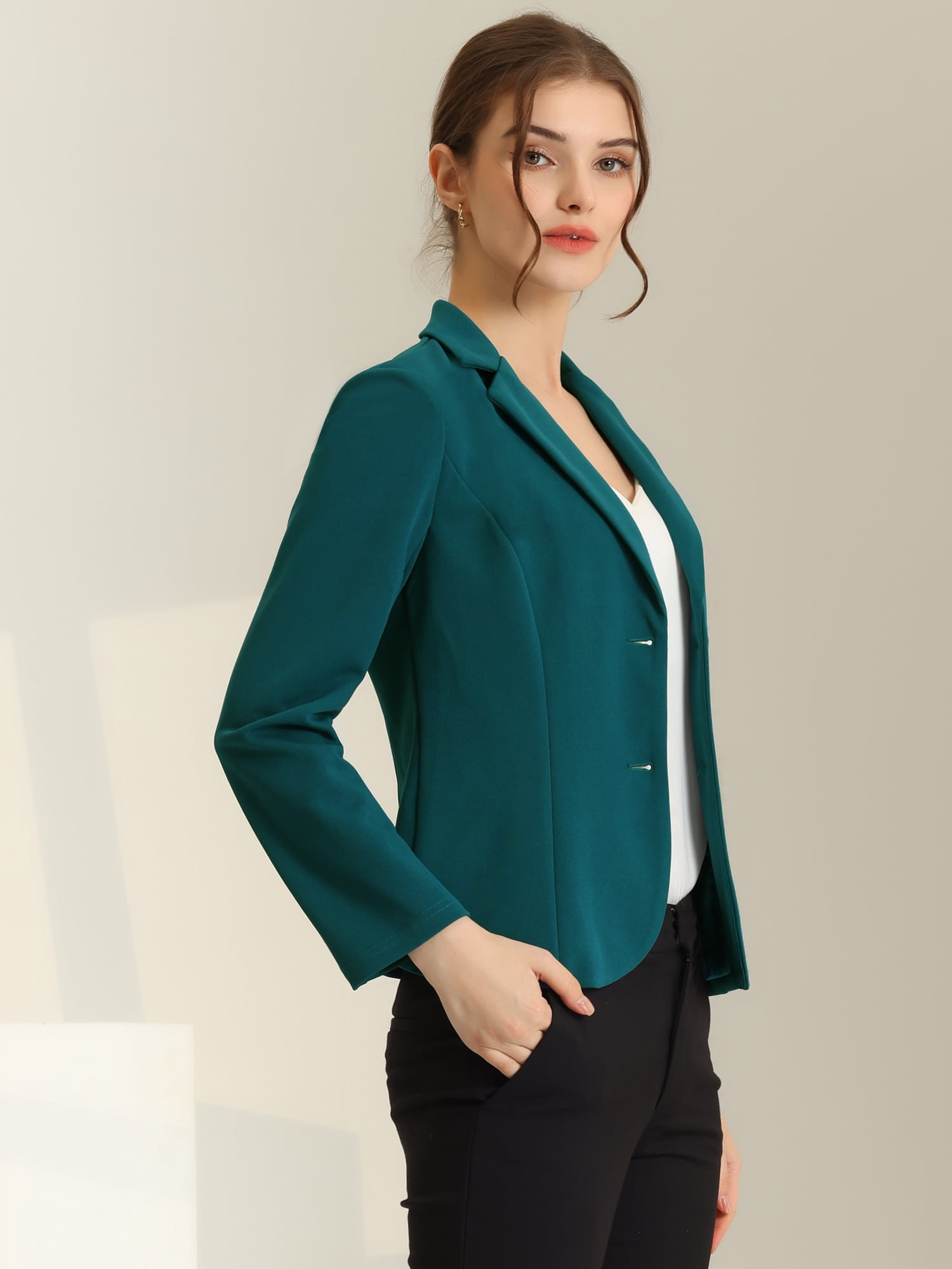 DARING DIVA Women's Office Work Lapel Collar Stretch Blazer XS Peacock Blue