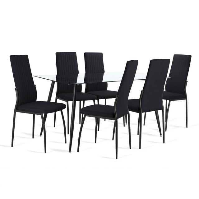 Juego Comedor 6 Sillas Mesa De Vidrio Templado Luna Moderno negro 7