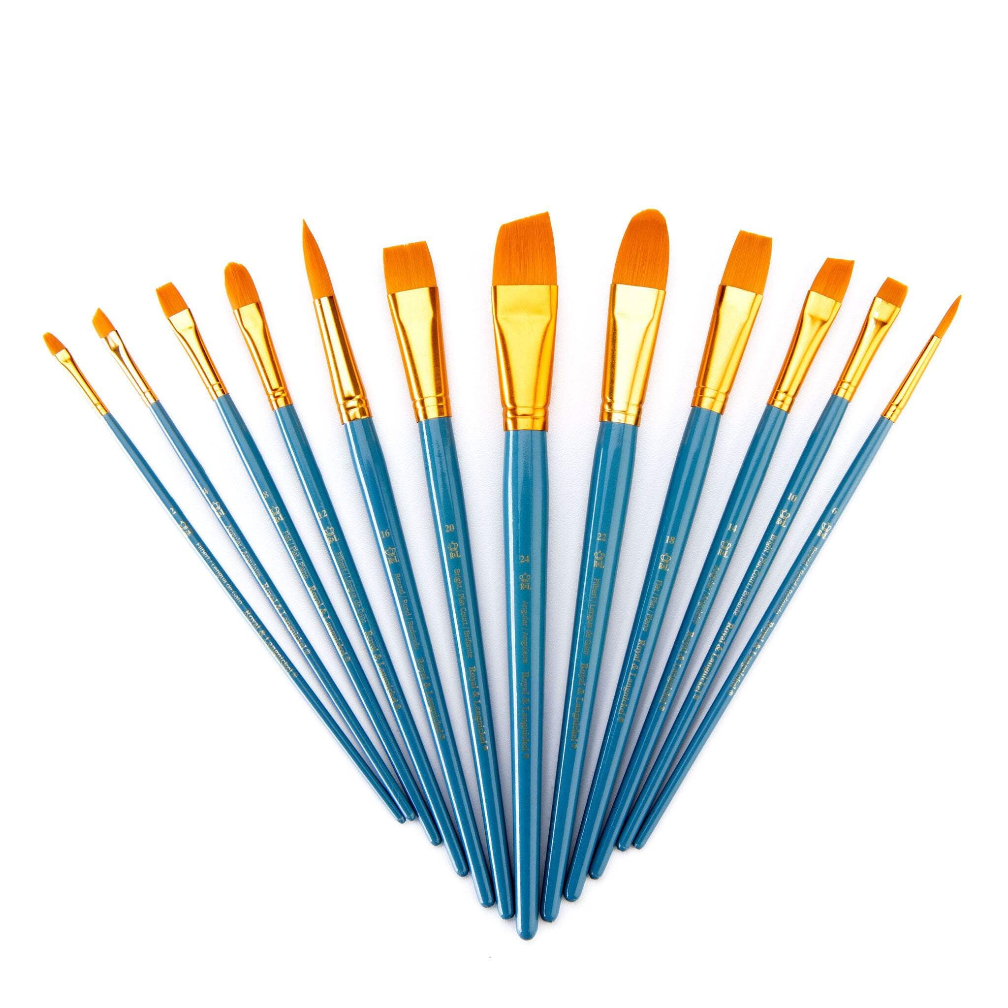 Royal & Langnickel 12pc Golden Taklon Long Handle Variety Brush Set
