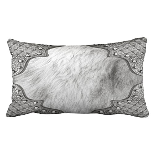 RYLABLUE Rétro Lapin de Mode Longhair et Argent Alligator Garniture Impression Polyester 20 x 30 Pouces Rectangle Jeter Coussins avec Fermeture à Glissière Cachée Coussin Coussins Décoratifs