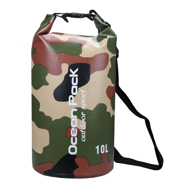 Sac Étanche Étanche en PVC Robuste de 10 L, Bâche Camo 500D pour Kayak / Bateau / Canot / Pêche / Rafting / Natation / Camping / Planche à Neige
