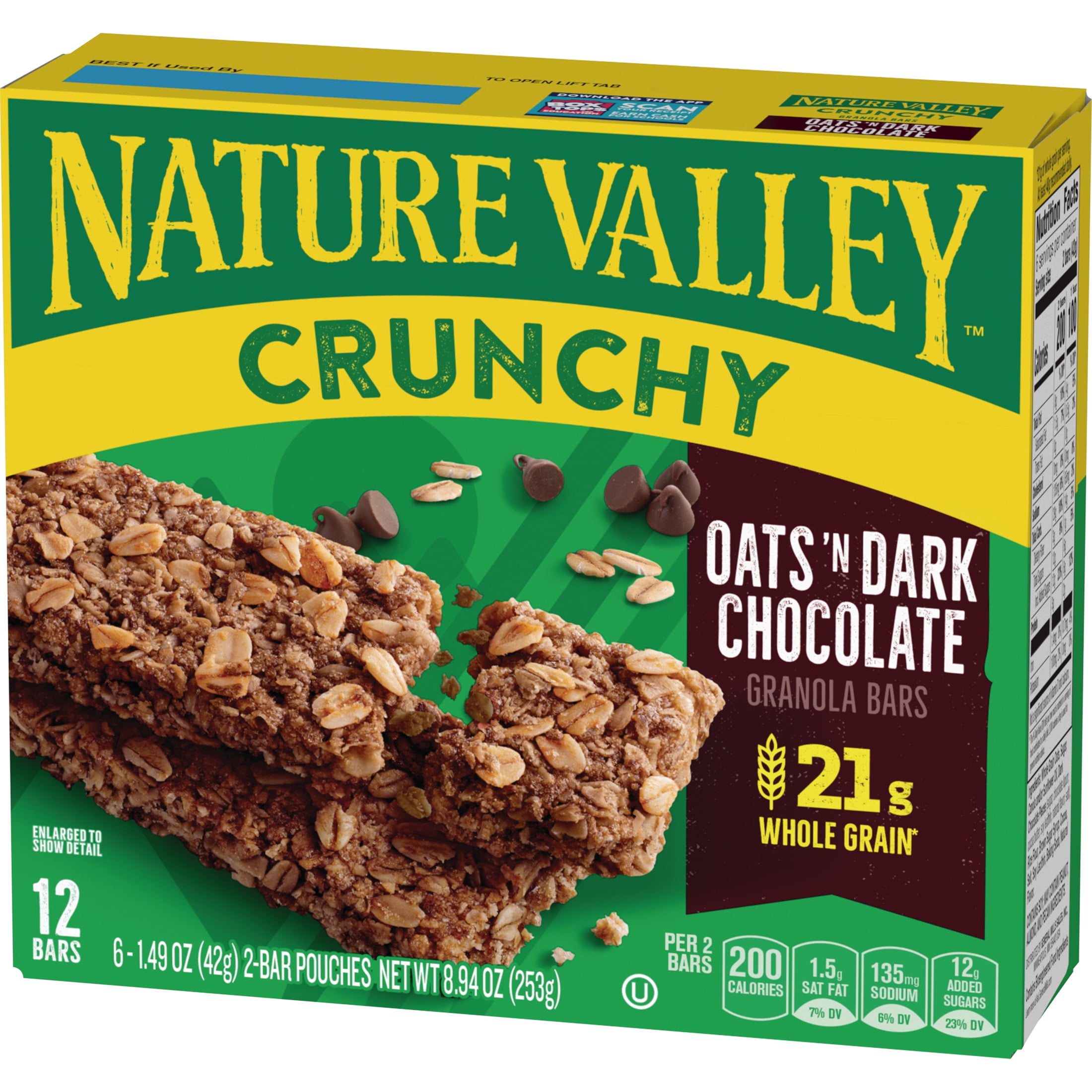 (12 pack) Nature Valley Crunchy Granola Bars, Oats 'n Dark Chocolate, 12 Count, 8.94 oz (6 Pouches)