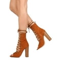 thumbnail image 2 of New Women Liliana Sage-24 Suede Peep Toe Lace Up Block Heel Gladiator Bootie Sz, 2 of 3
