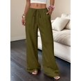 thumbnail image 4 of Women'S Palazzo Pants Summer High Waisted Wide Leg Drawstring Flowy Beach Trousers with Pockets Green M, 4 of 7