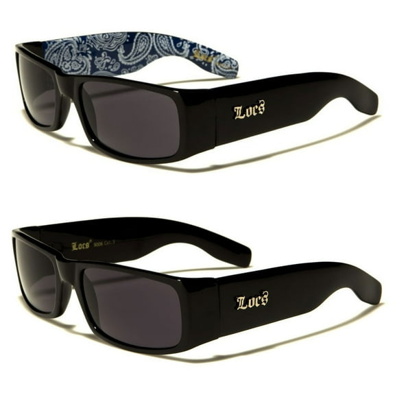 Locs 2 PACK Gangster Shades 1 Black w/ Blue Bandana & 1  Solid Black Rectangle Sunglasses FREE SHIPPING