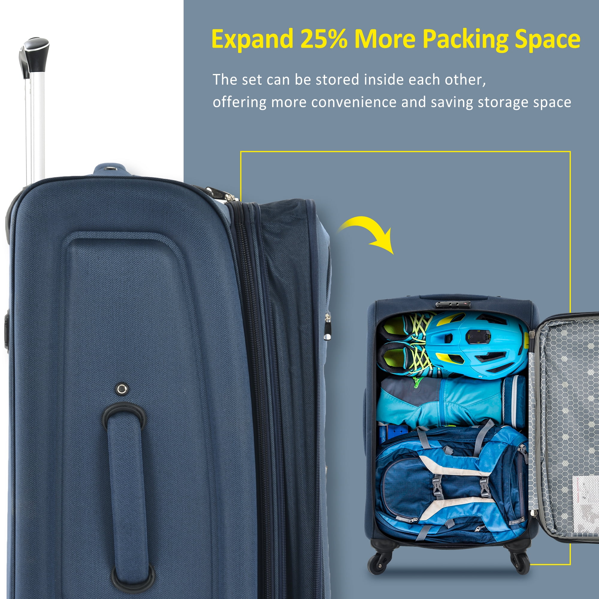 Softside Luggage Expandable 3 Piece Set Suitcase Upright Spinner Softshell Lightweight Luggage Travel Set-22/26/30 inches