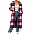thumbnail image 4 of CHGBMOK Women Long Plaid Hooded Jacket Full Zip Up Loose Coat Casual Drawstring Hem Outerwear with Pockets, 4 of 7
