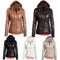 thumbnail image 3 of Chaqueta con capucha con capucha de cremallera con capucha de cuero de Faux de la mujer Abanopi XXXXXL, 3 of 5