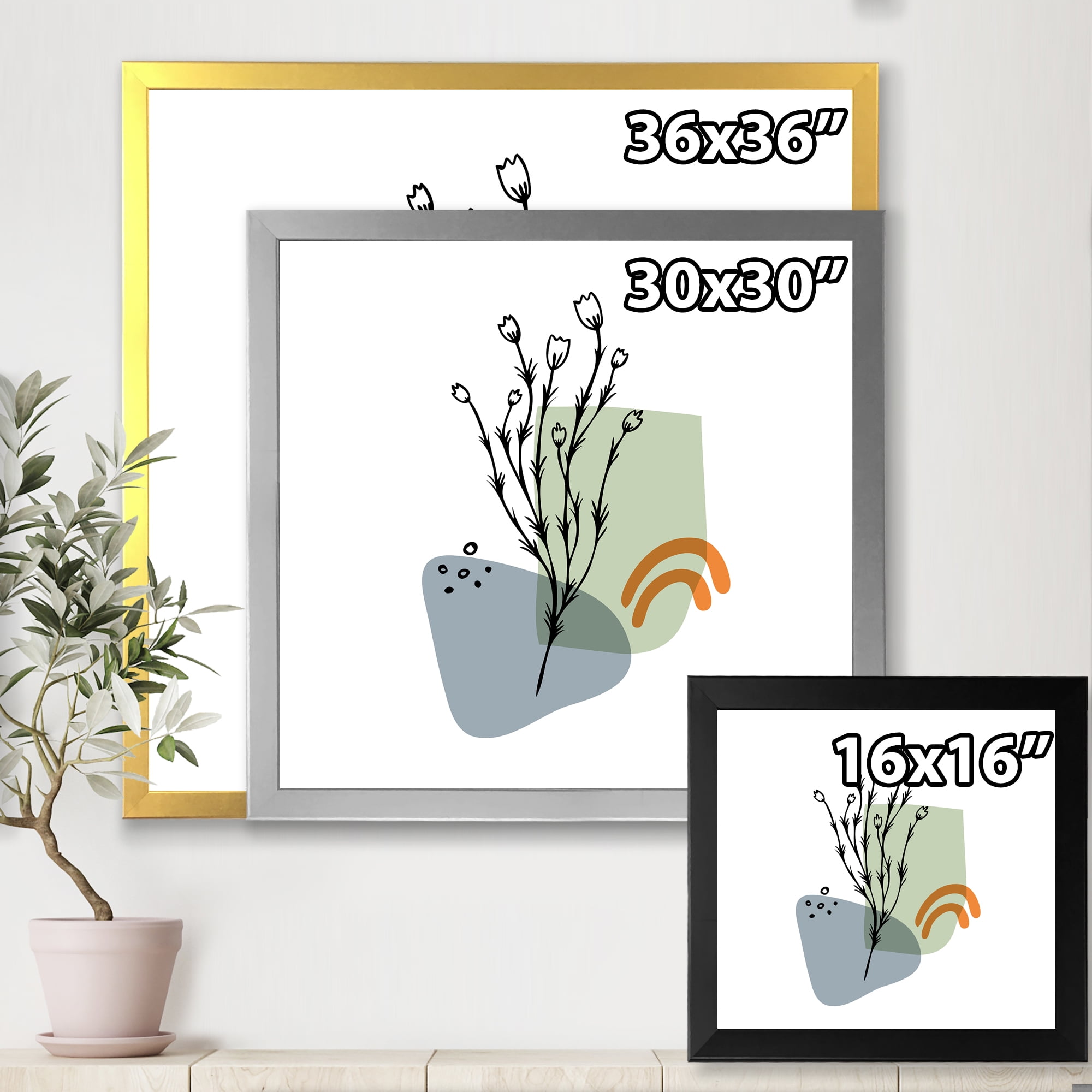Designart 'Abstract Minimal Shapes Under Flowers II' Modern Framed Art Print