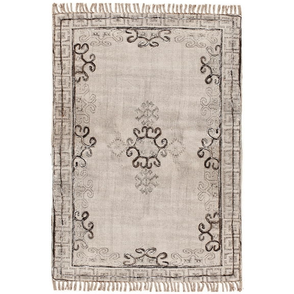 Casavani Indian Beige Color Printed Rug Geometric Kitchen Area Carpet 2x3 feet