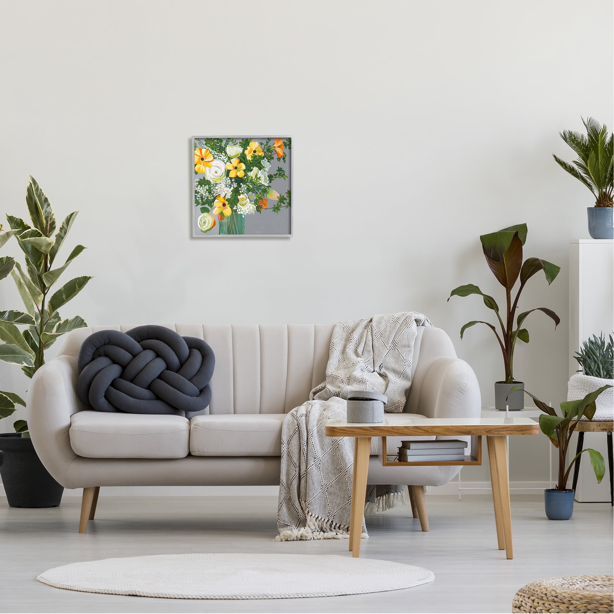 Stupell Industries Yellow & White Flowers Botanical & Floral Painting Gray Framed Art Print Wall Art, 17 x 17