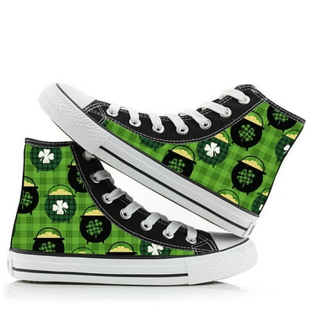 

Fashion Casual Unisex 70s High Top Classic Fashion Lace ups Sneakers with Lucky Four Leaf Clover Print Fashion Casual
