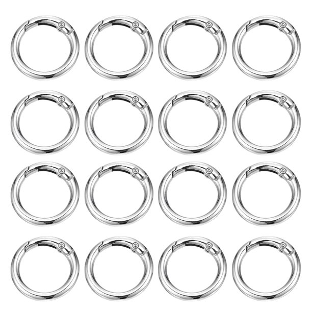 Uxcell 16 Pcs Anillos de resorte metálicos, 1"/26mm Anillo de resorte de disparo Clips redondos Gancho de resorte para llavero, bolso, colgante, correa de bolso, manualidad DIY, Plata-Blanco