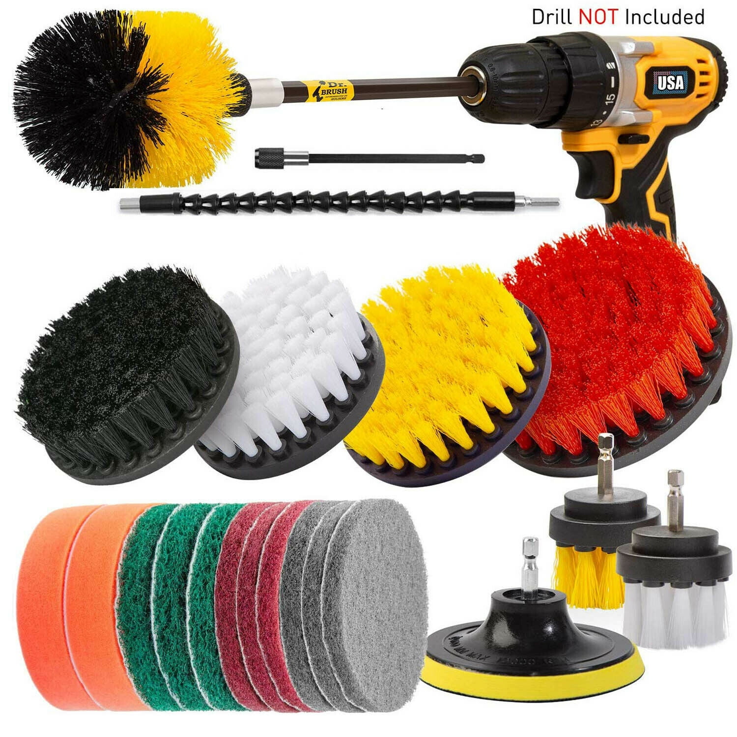 21x Drill Brush Attachment Set Power Scrubber Cleaning Kit Combo Scrub