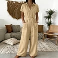 thumbnail image 5 of VBVC Women's Short Sleeve Wide Leg Jumpsuit , Belted Button Down Romper For Women , Ladies' Casual Shirt Style One Piece Outfit with Pockets,Khaki,S-2XL, 5 of 7
