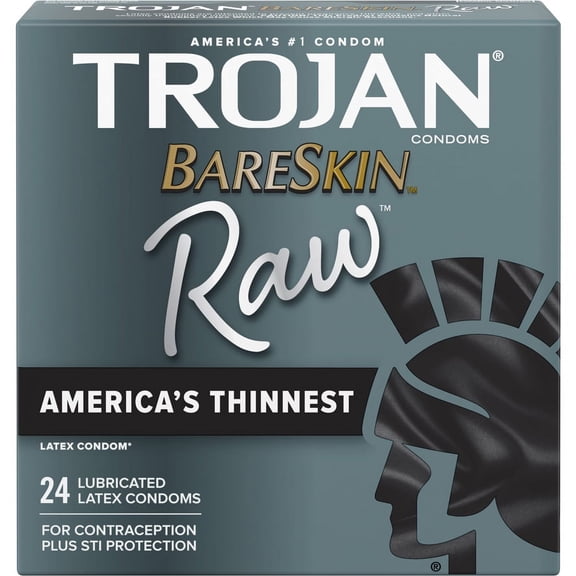 Trojan Bareskin RAW Condom Bundle with a Silver Lunamax Pocket Case, America's Thinnest Latex Condoms-24 Count