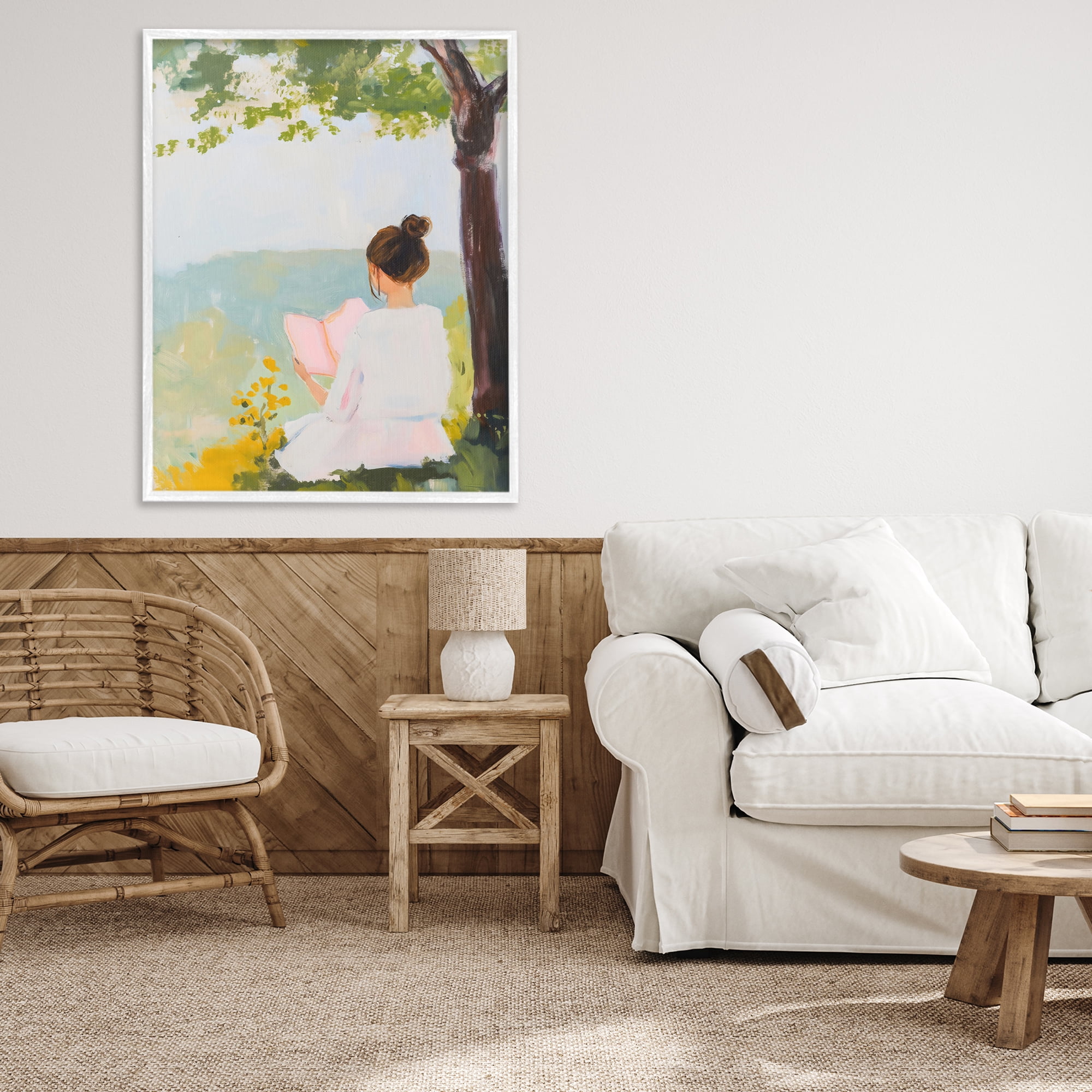 Stupell Industries Girl Reading in Nature White Framed Giclee Art, design by The Prints Vibe