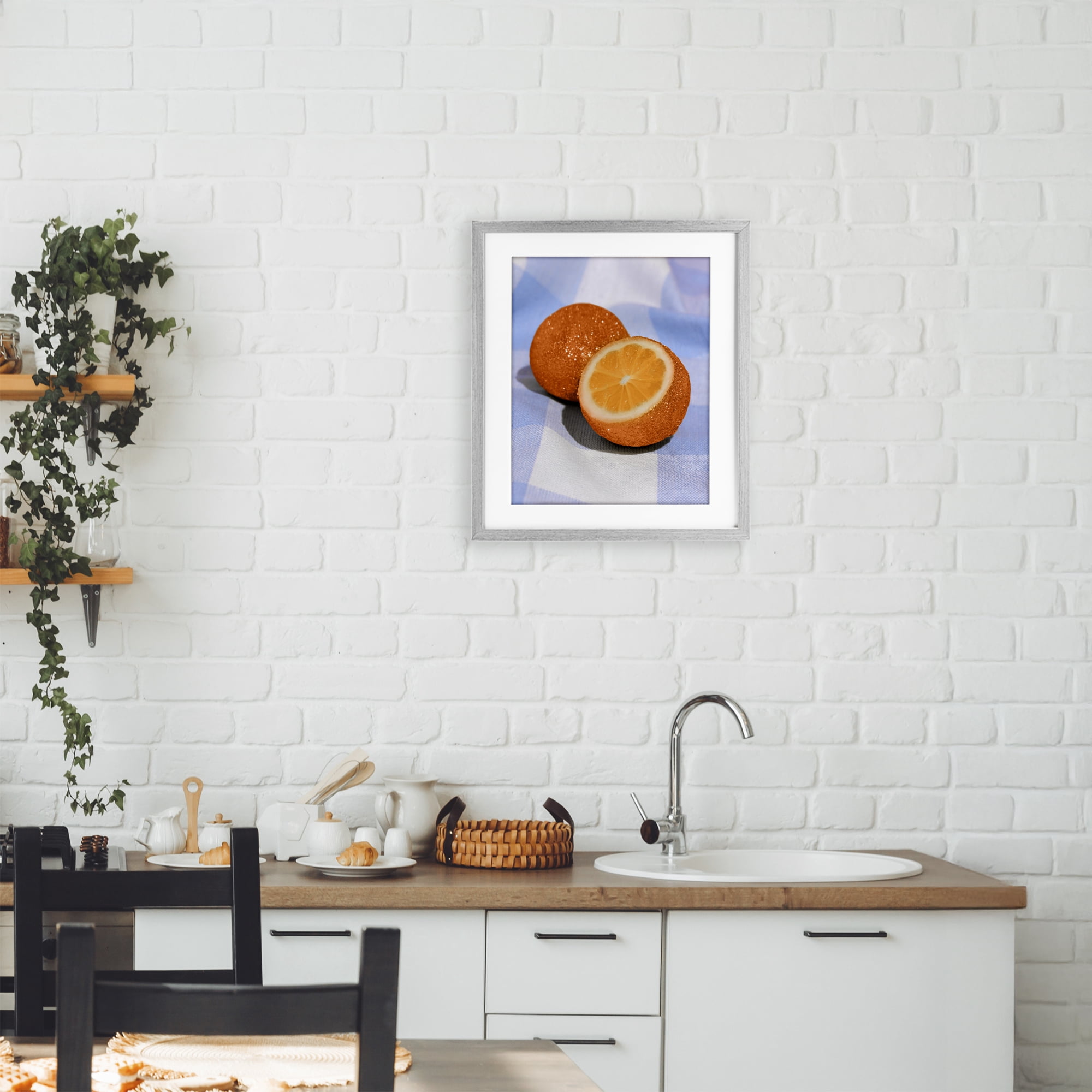 Stupell Industries Glimmer Orange on Blue Gray Framed Print Under Glass, design by LISH Creative