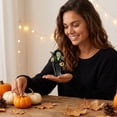 thumbnail image 5 of Uutvery Spooky Resin Figurine, Witch with Staff, Arched Black Cat, Stacked Pumpkins or Ghost Pair, Matte Finish for Halloween Tabletop and Mantel Decor, 5 of 5