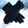 thumbnail image 4 of Dyfzdhu Fall Winter Screen Gloves Outdoor Driving Riding Warm Gloves Women Fleece Bow Knot Non Down Fleece Gloves Navy, 4 of 4
