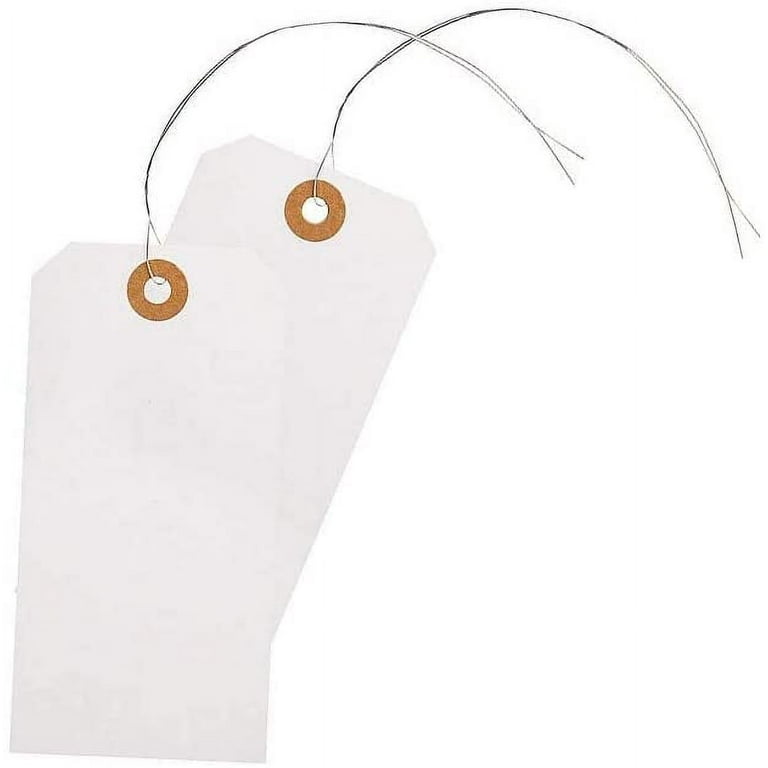 String Tags with Wire Attached- #1, 2 3/4” x 1 3/8”, Box of 500 Blank  Shipping Tags with Wire and Reinforced Hole, Wired Labeling Tags