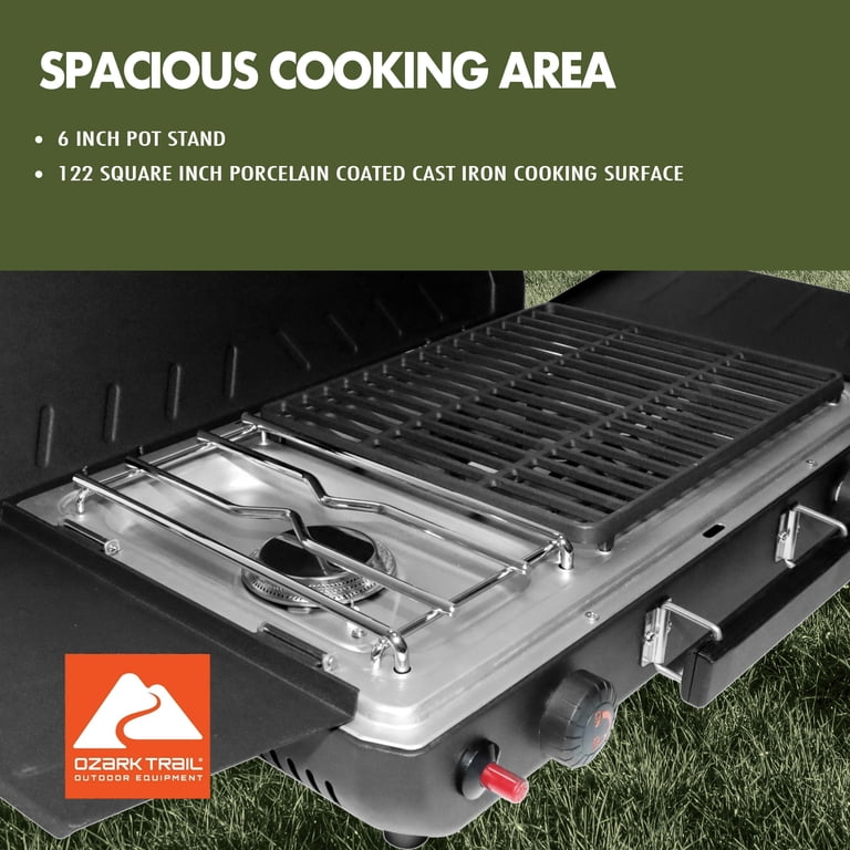 Ozark Trail 2 Burner Black Propane 2-in-1 Portable Camp Stove and