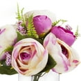 thumbnail image 3 of Enova Home Artificial Flowers Mixed Silk Peony and Greenery Fake Flowers Arrangement in Rectangle Glass Vase with Faux Water for Home Office Wedding Decoration (Cream Purple), 3 of 3